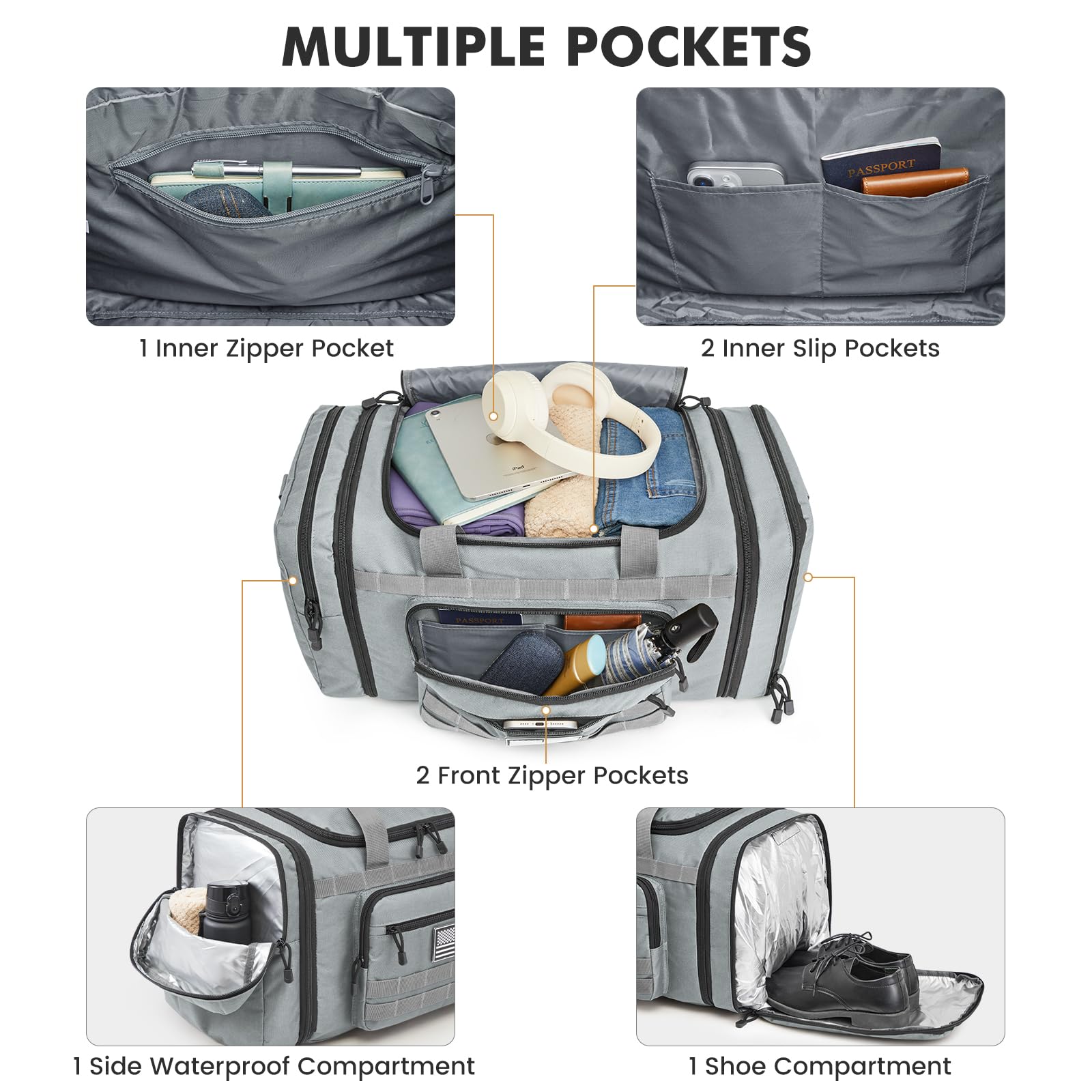 Expandable Travel Duffle Bag 60L with Shoe Compartment