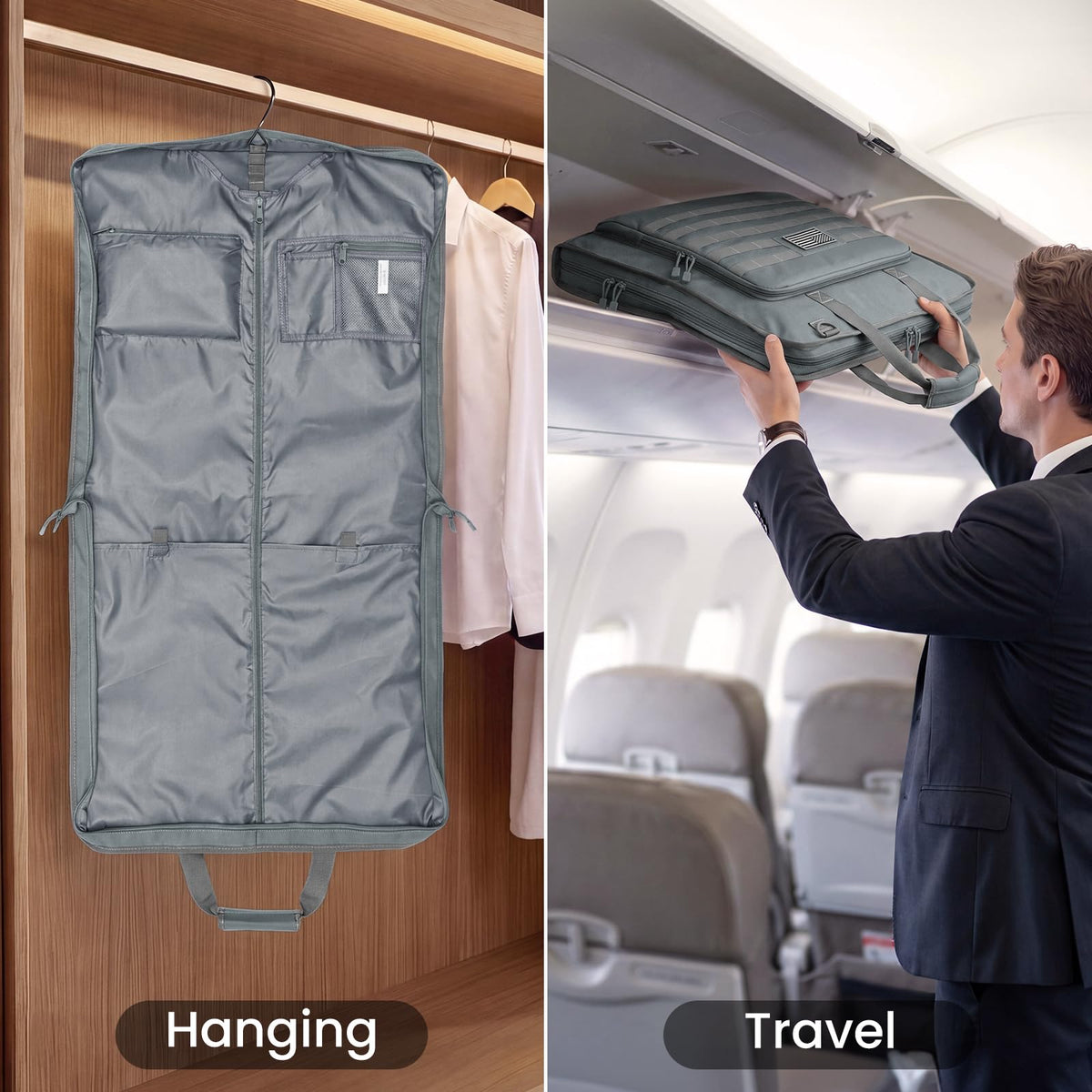 S-ZONE Garment Bags for Travel Carry On Garment Bags for Hanging Clothes Foldable Suit Bag for Men with Shoulder Strap