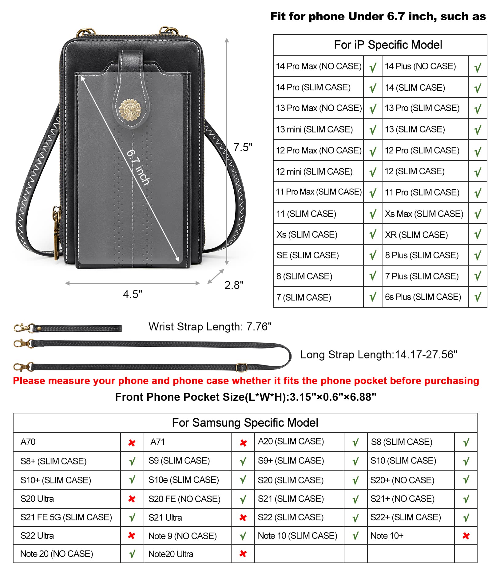 Small RFID Wristlet-Crossbody Cell Phone Purse