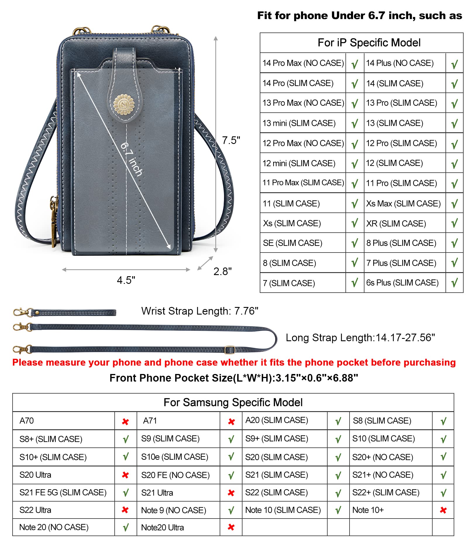 Small RFID Wristlet-Crossbody Cell Phone Purse