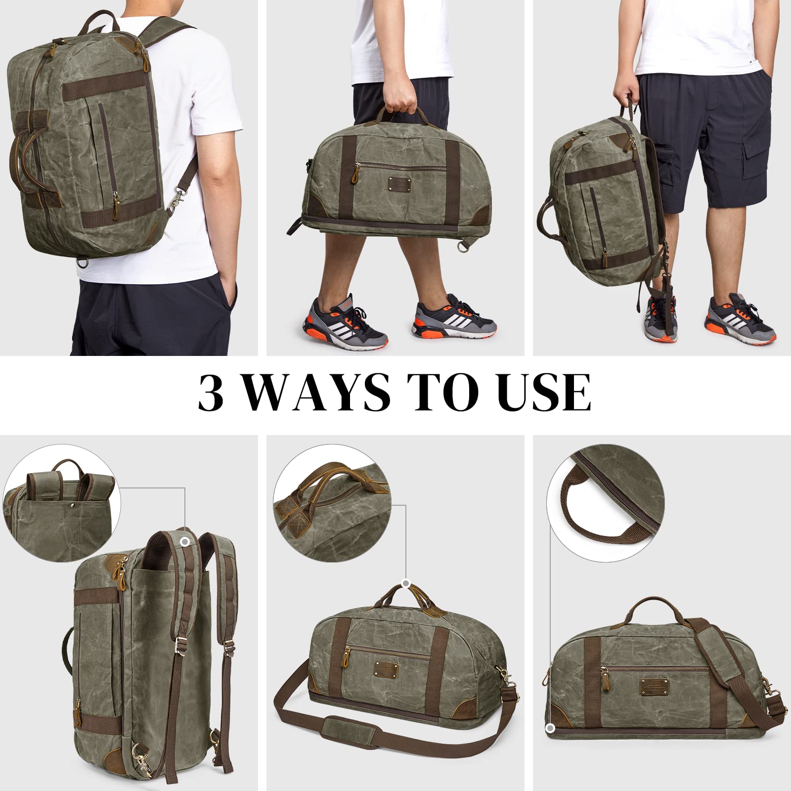 40L Waxed Canvas Waterproof Backpack Duffel Bags