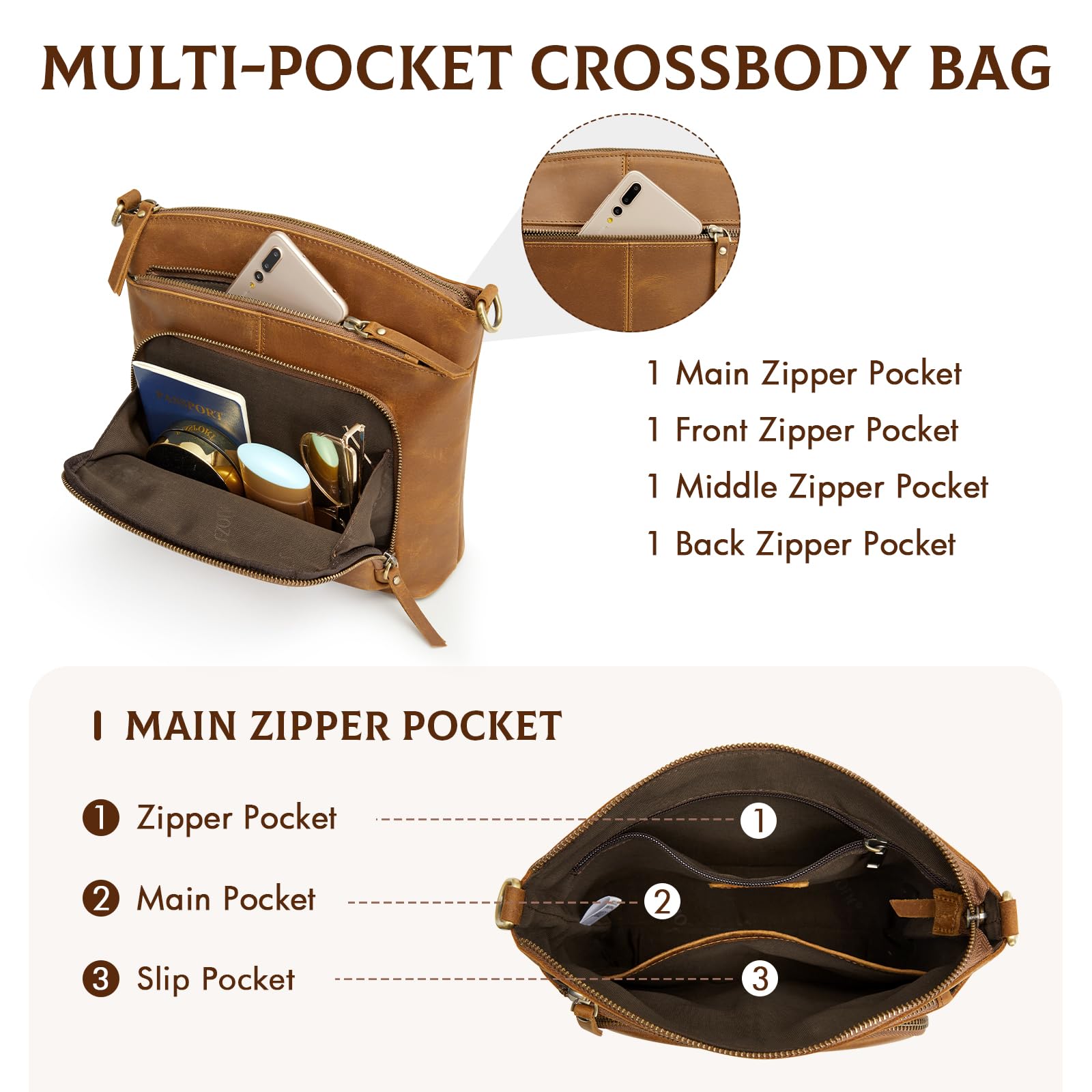 Disenger Genuine Leather Satchel Crossbody Bag