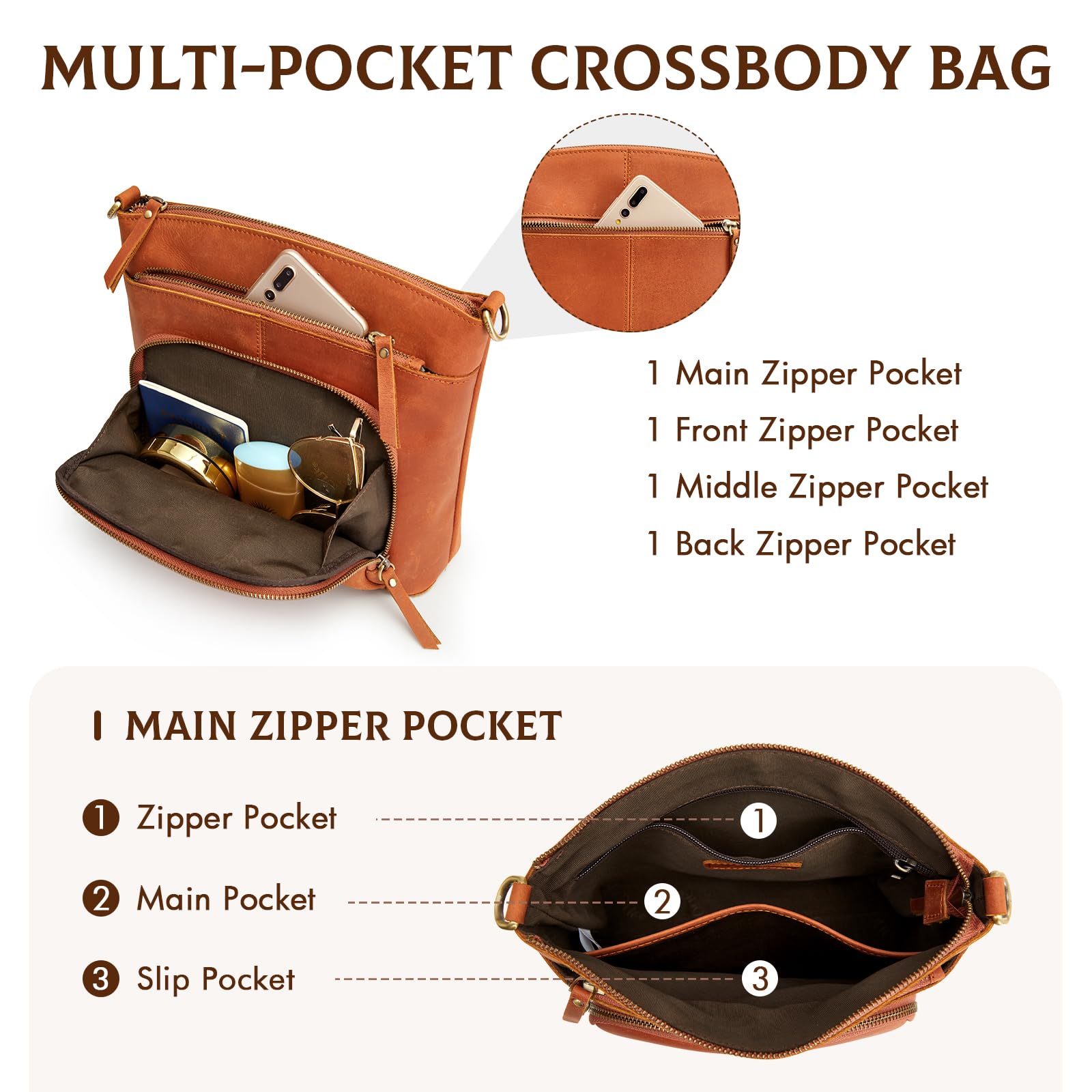 Disenger Genuine Leather Satchel Crossbody Bag