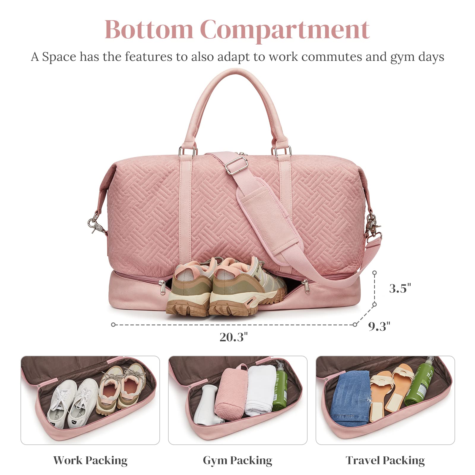 Women's 40L  3Pcs Set Travel Duffle Bag with Shoe Compartment