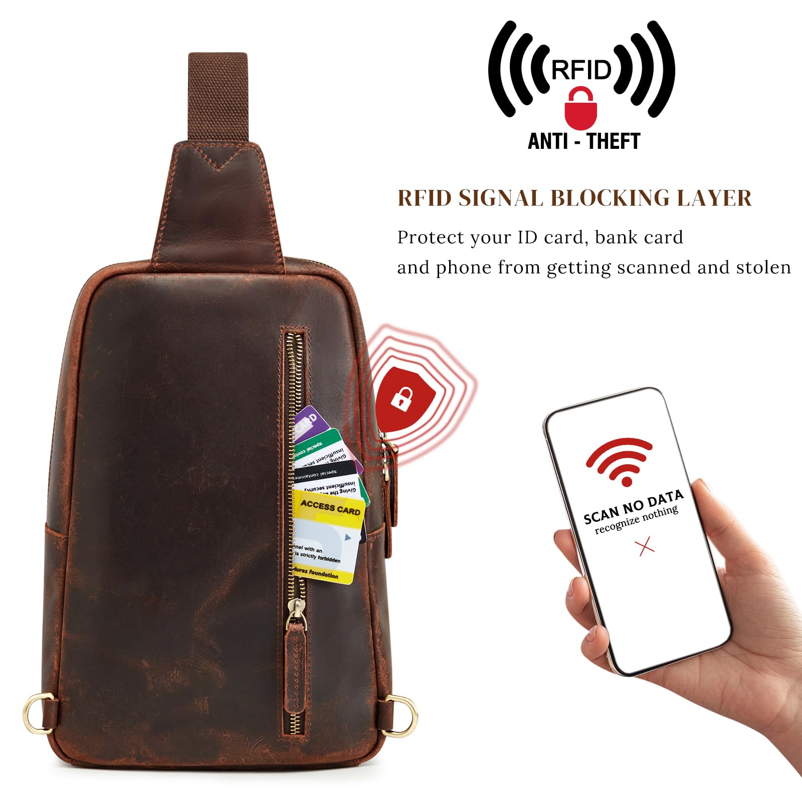 RFID Blocking Genuine Leather Hiking Daypack