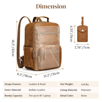 damero genuine leather school backpack womens casual daypack coffee Vintage Retro Daypack