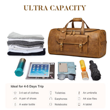 S-ZONE 50L Genuine Leather Duffel Bags For Traveling S-ZONE 50L Genuine Leather Duffel Bags For Traveling