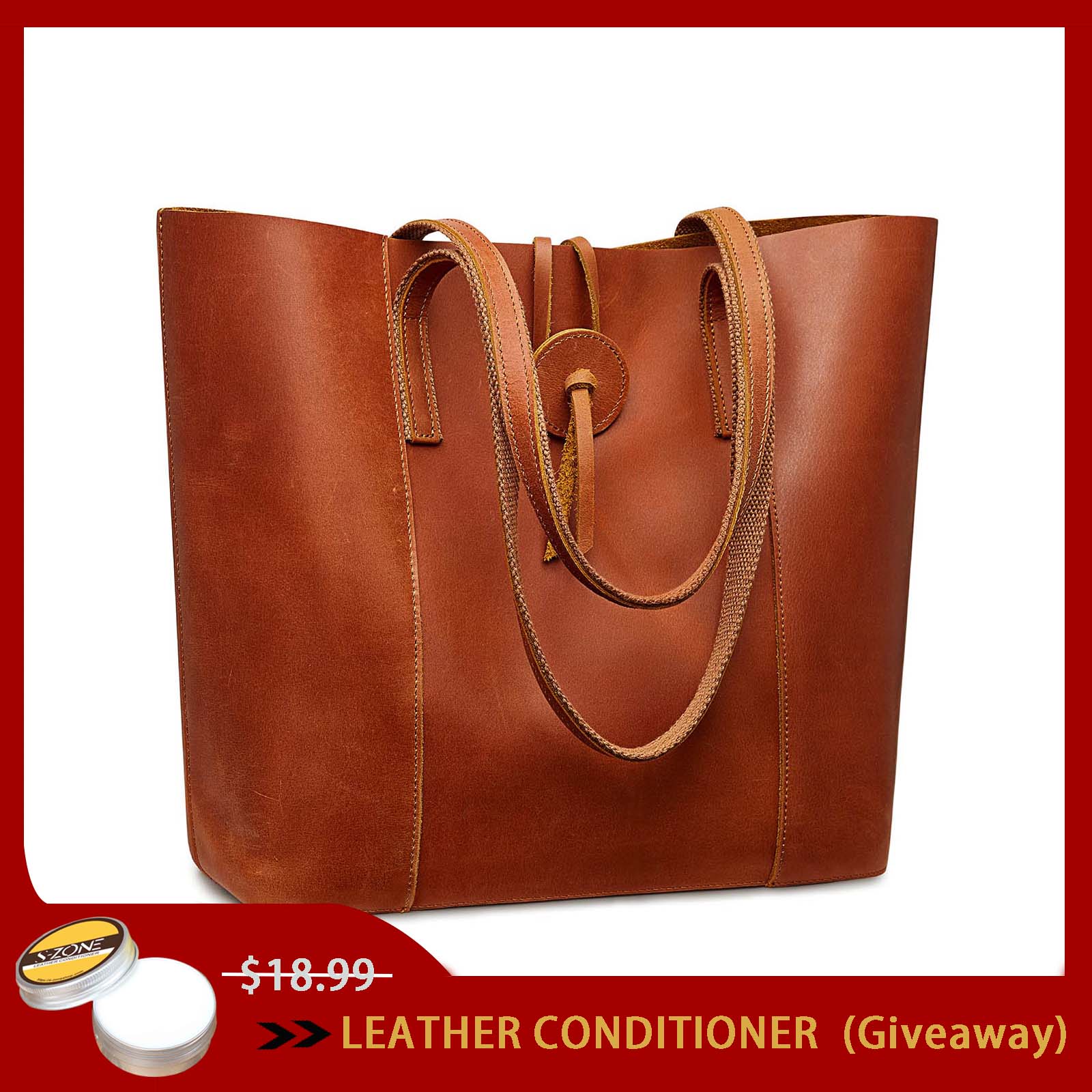 Women Genuine Leather Big Brown Tote Bag