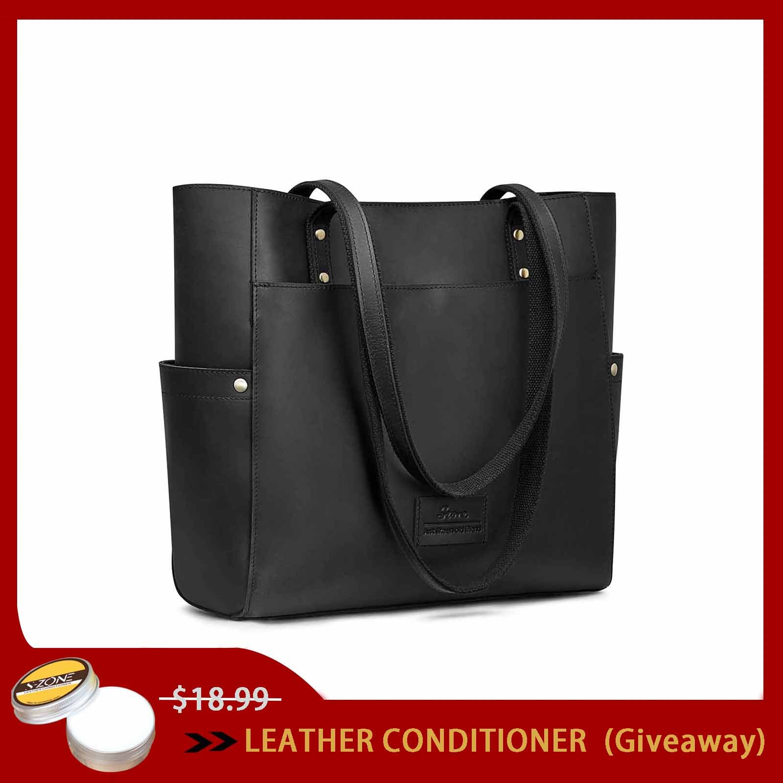 Women Genuine Leather Tote Bag with Side Pocket