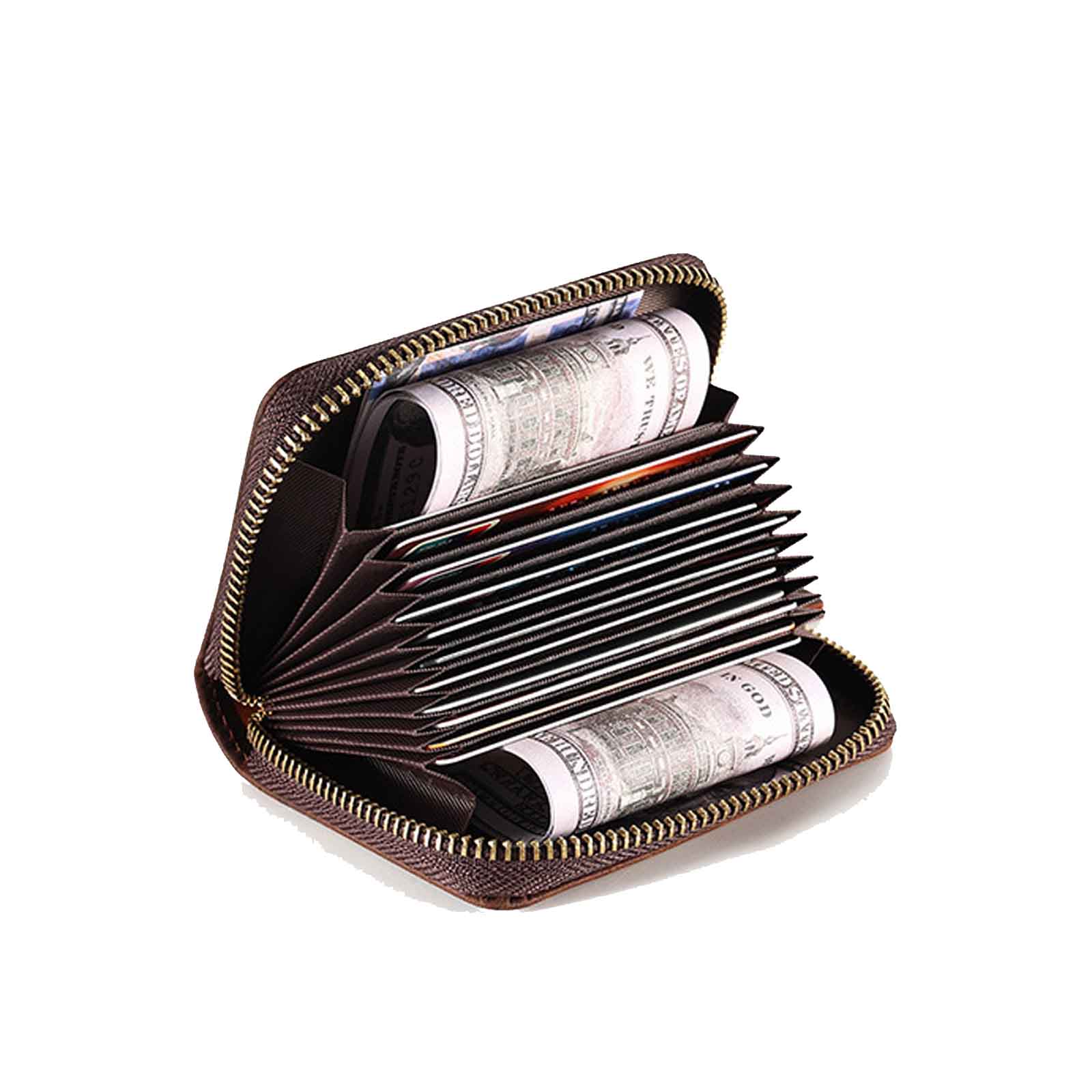 Leather Card Holder Wallet with Zipper