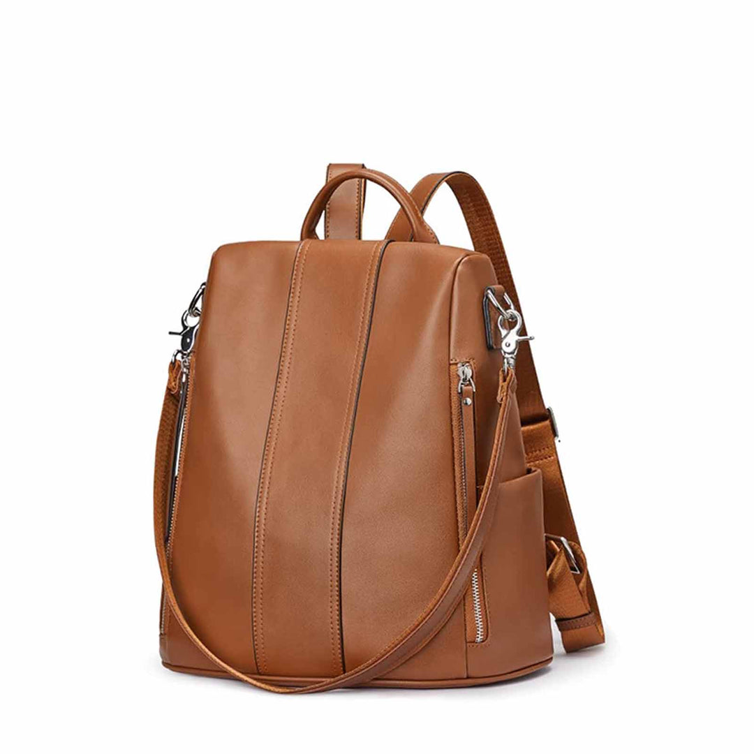 anti theft leather backpack purse Anti-theft Soft Genuine Leather Backpack, Brown