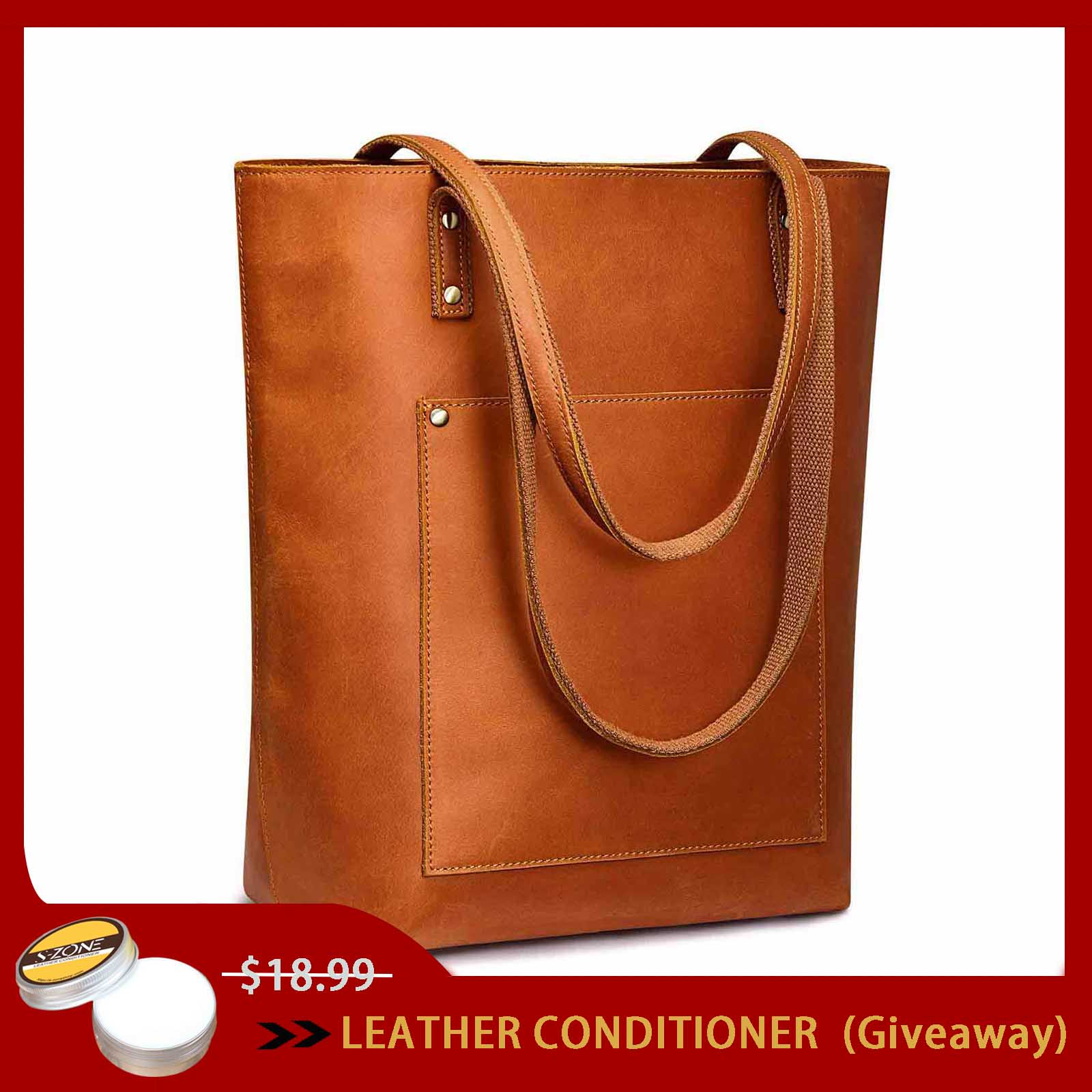 Genuine Leather Tote Bag with Front Pocket