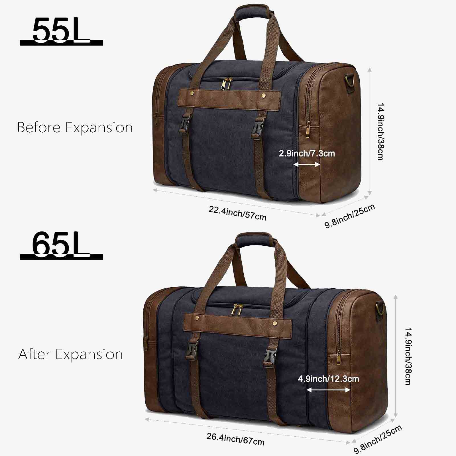 55L Canvas Duffel Bag Expansion Compartment