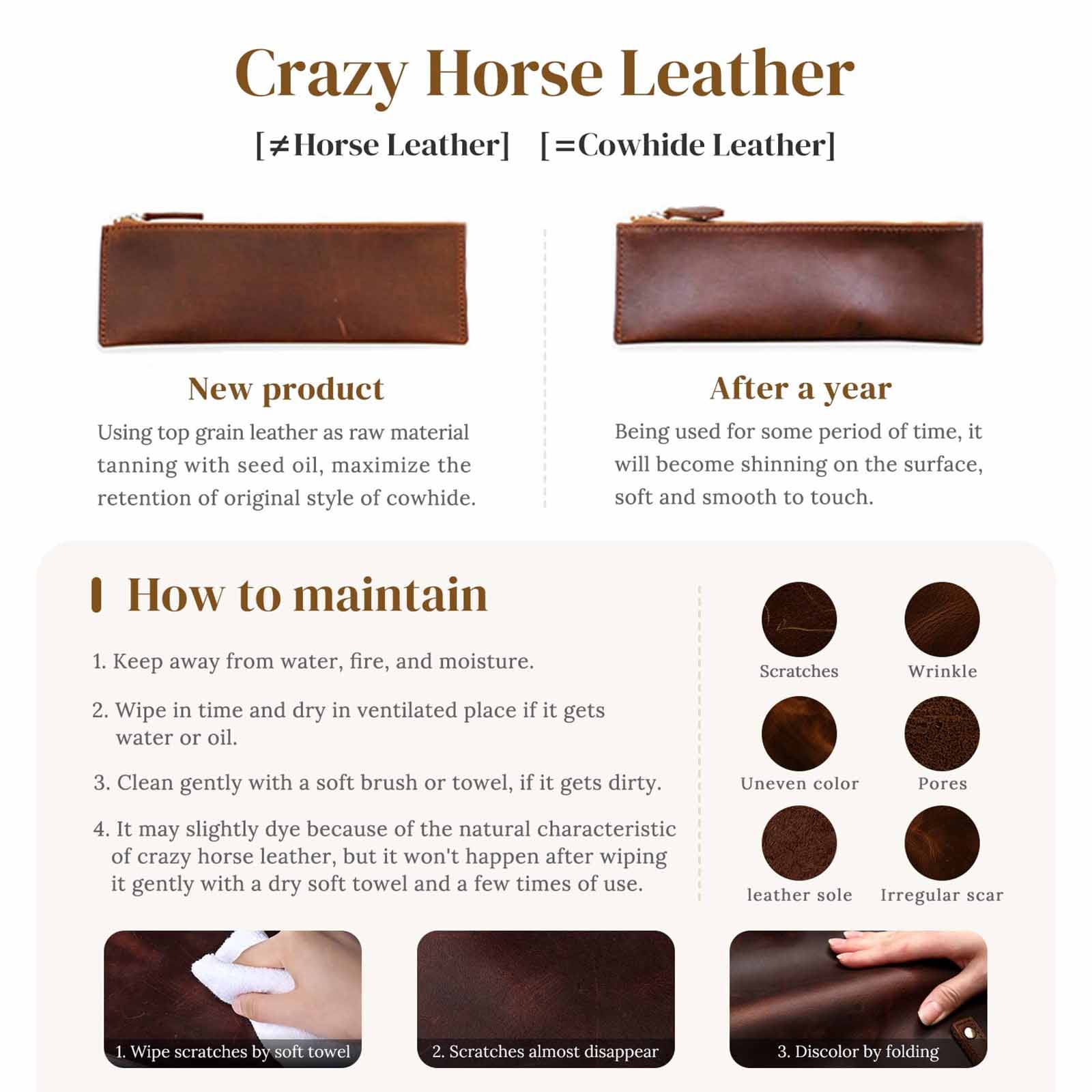 Crazy horse leather handbag