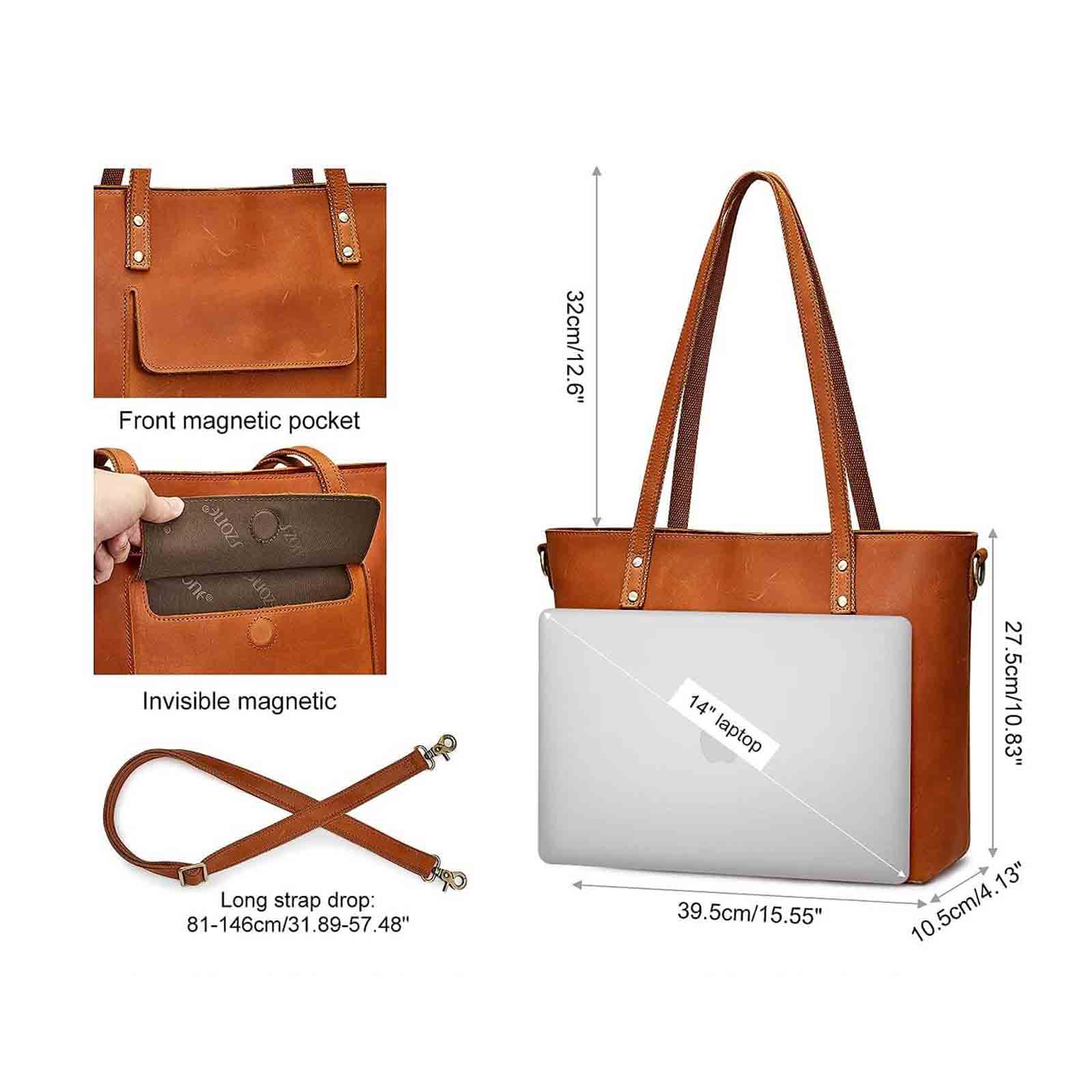 Large Leather Tote with pocket