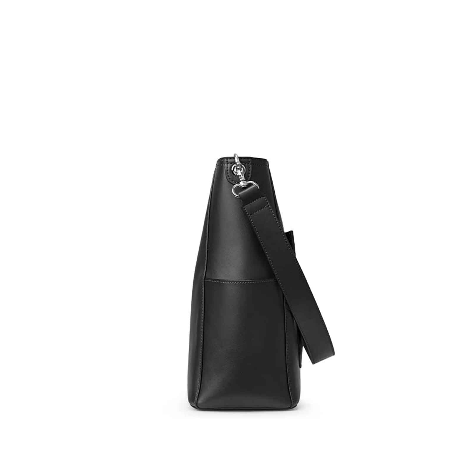 Side Pocket Genuine Leather Bucket Tote Bag