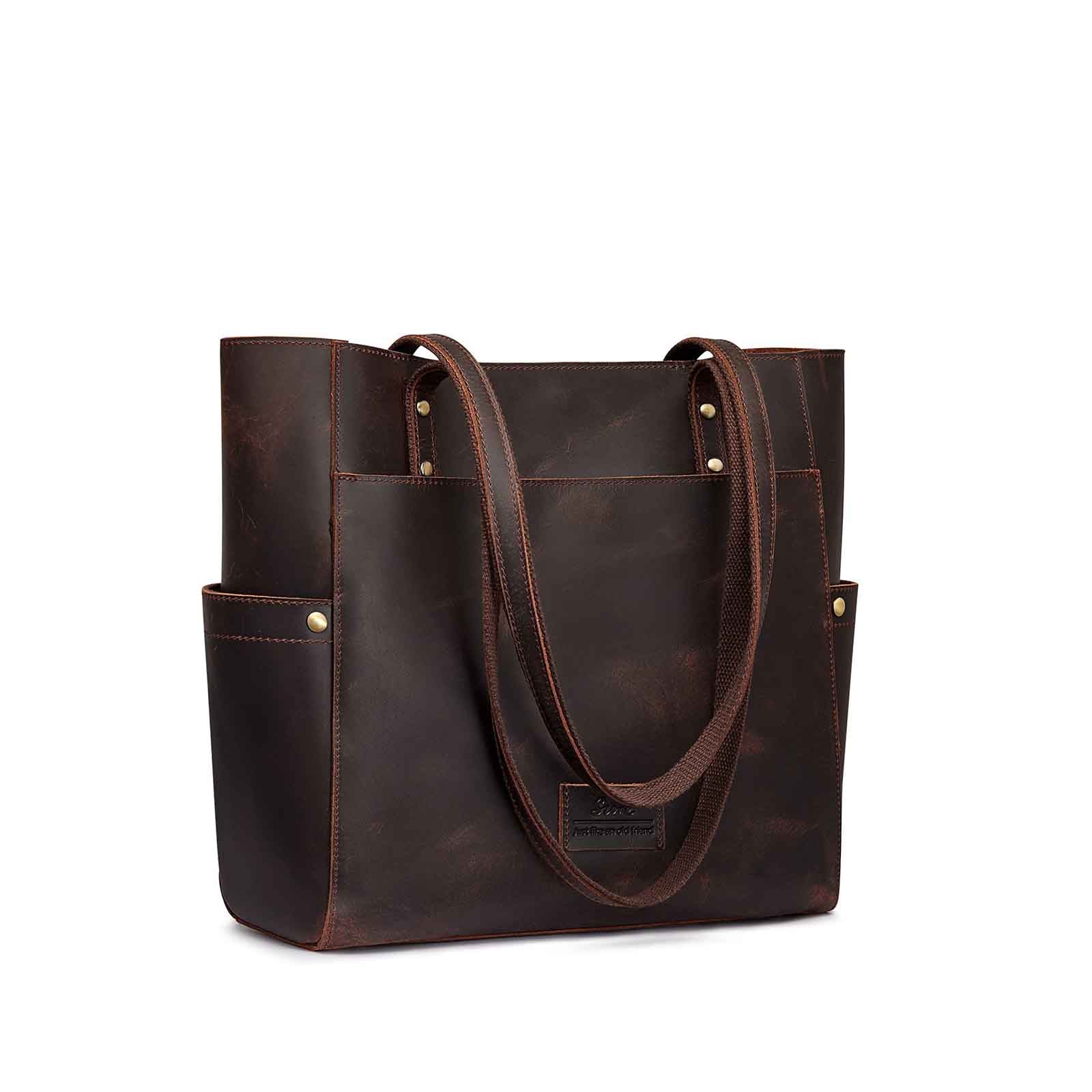 Women Genuine Leather Tote Bag with Side Pocket