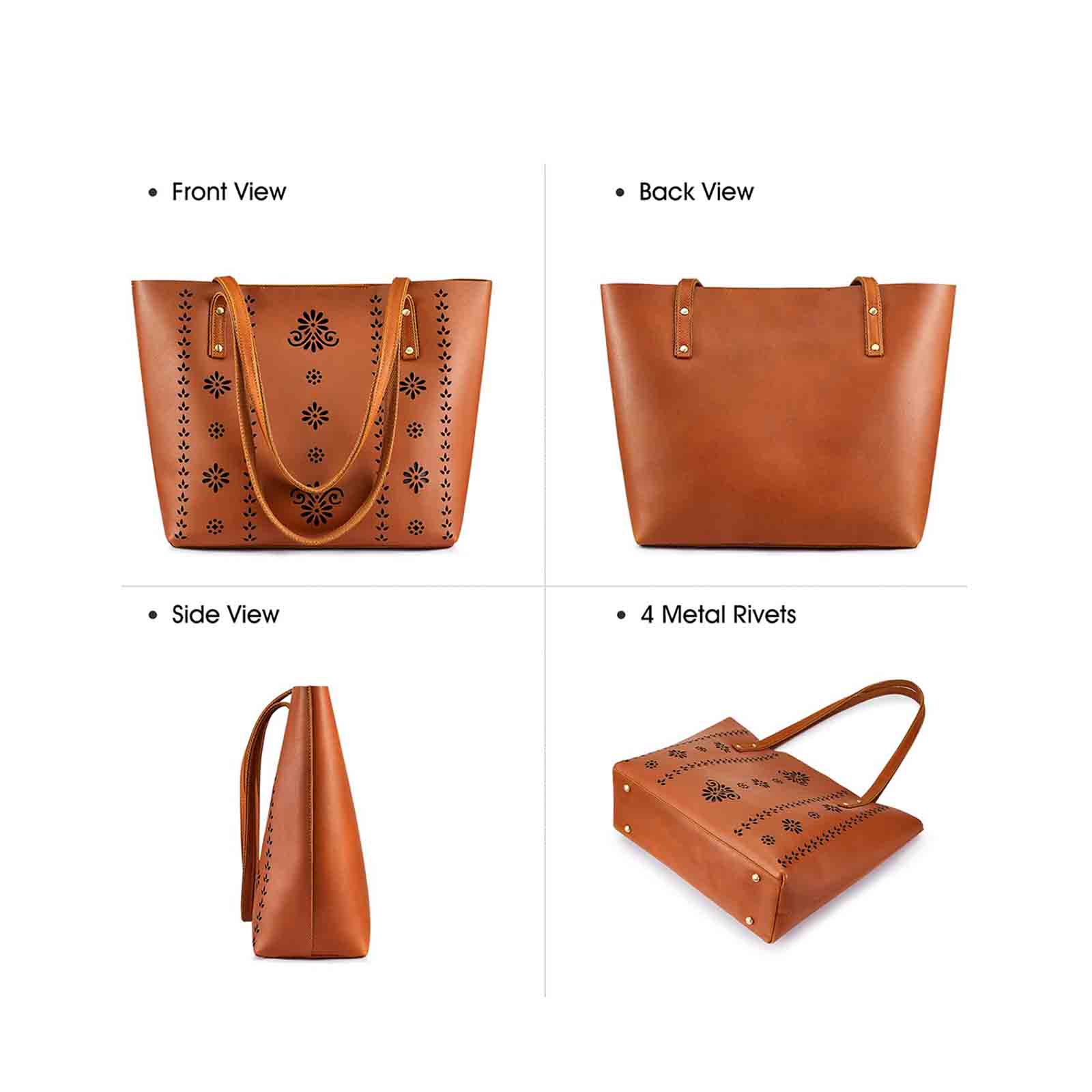 Vintage Genuine leather Tote bags with Cut-Out Detailing