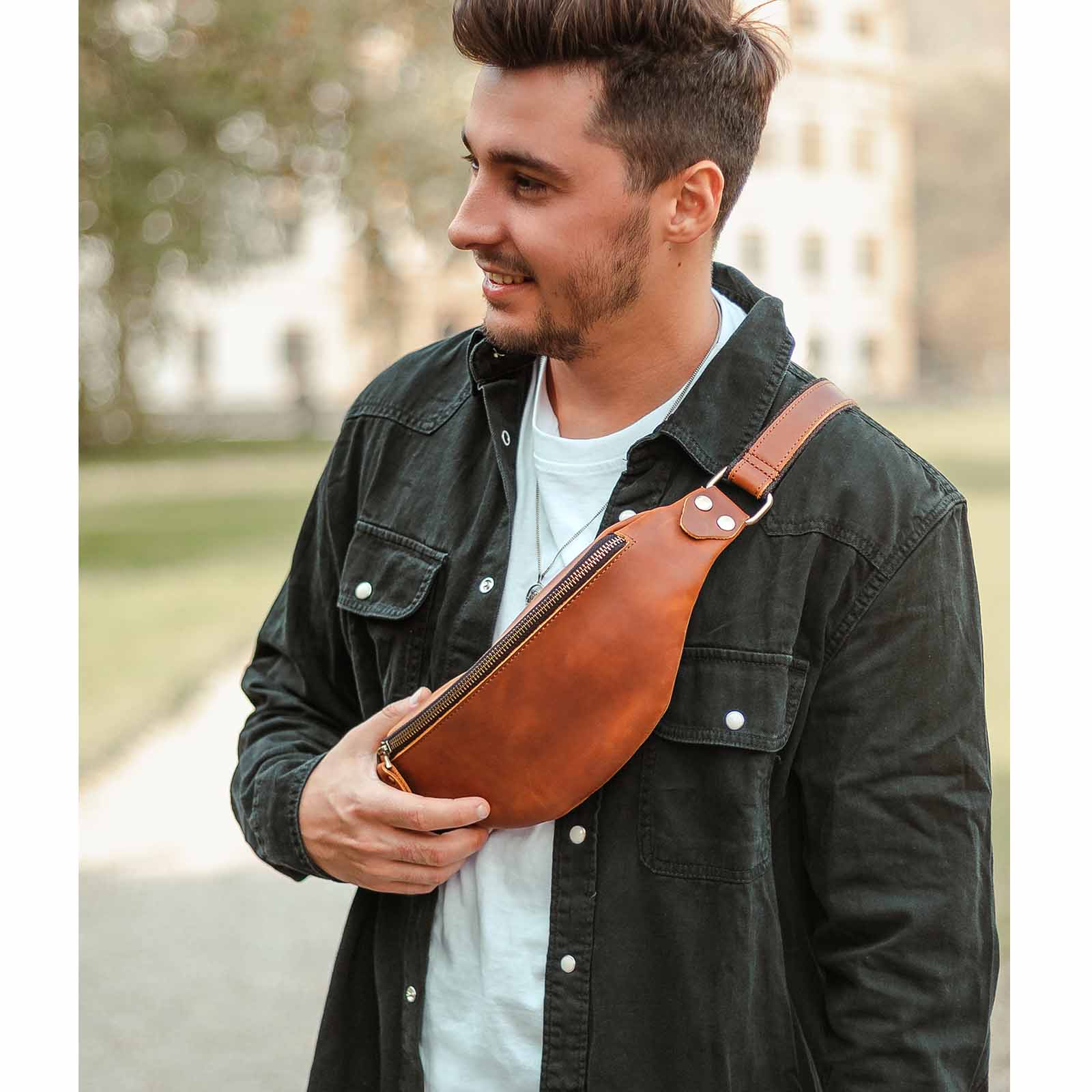 Genuine leather belt online bag