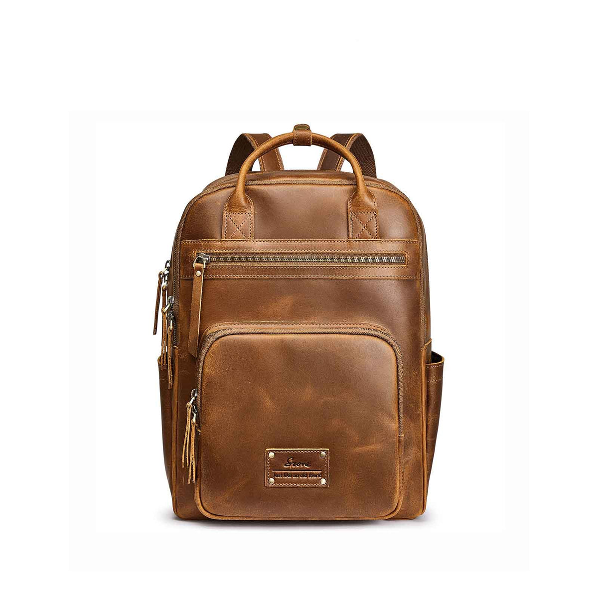 Genuine Leather Travel School Backpack, Light Brown