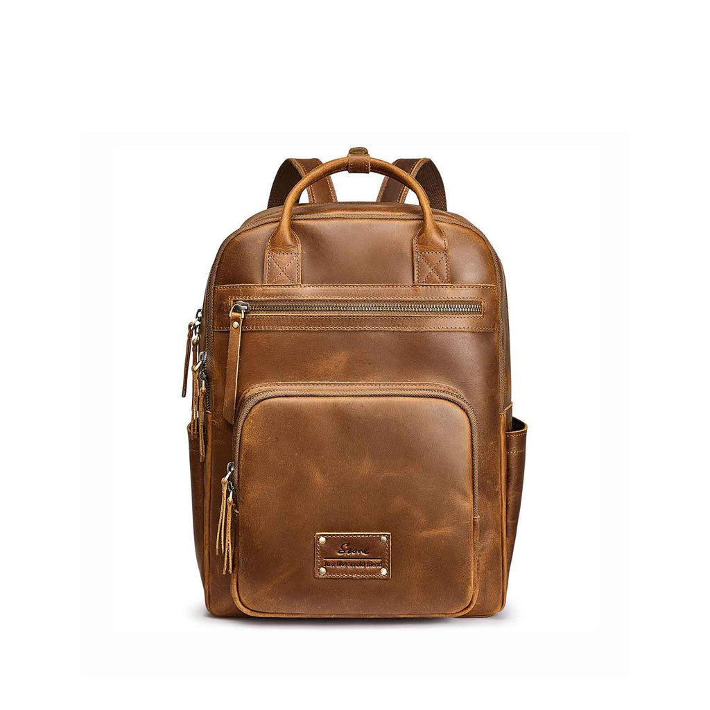 Genuine Leather Travel School Backpack, Light Brown Genuine Leather Travel School Backpack, Light Brown