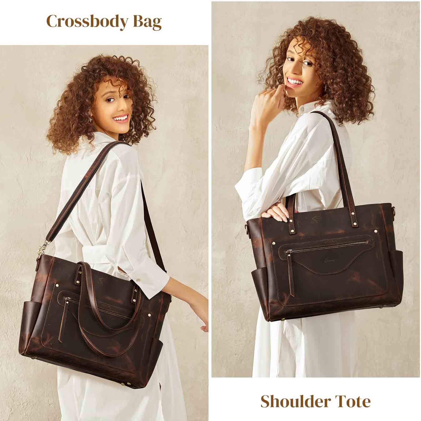 S-ZONE Vintage Genuine Leather Shoulder Bag Work Totes Messenger online Bag Women