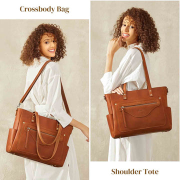 S-ZONE Leather Tote Bag for Women Office Shoulder Handbag 15.6