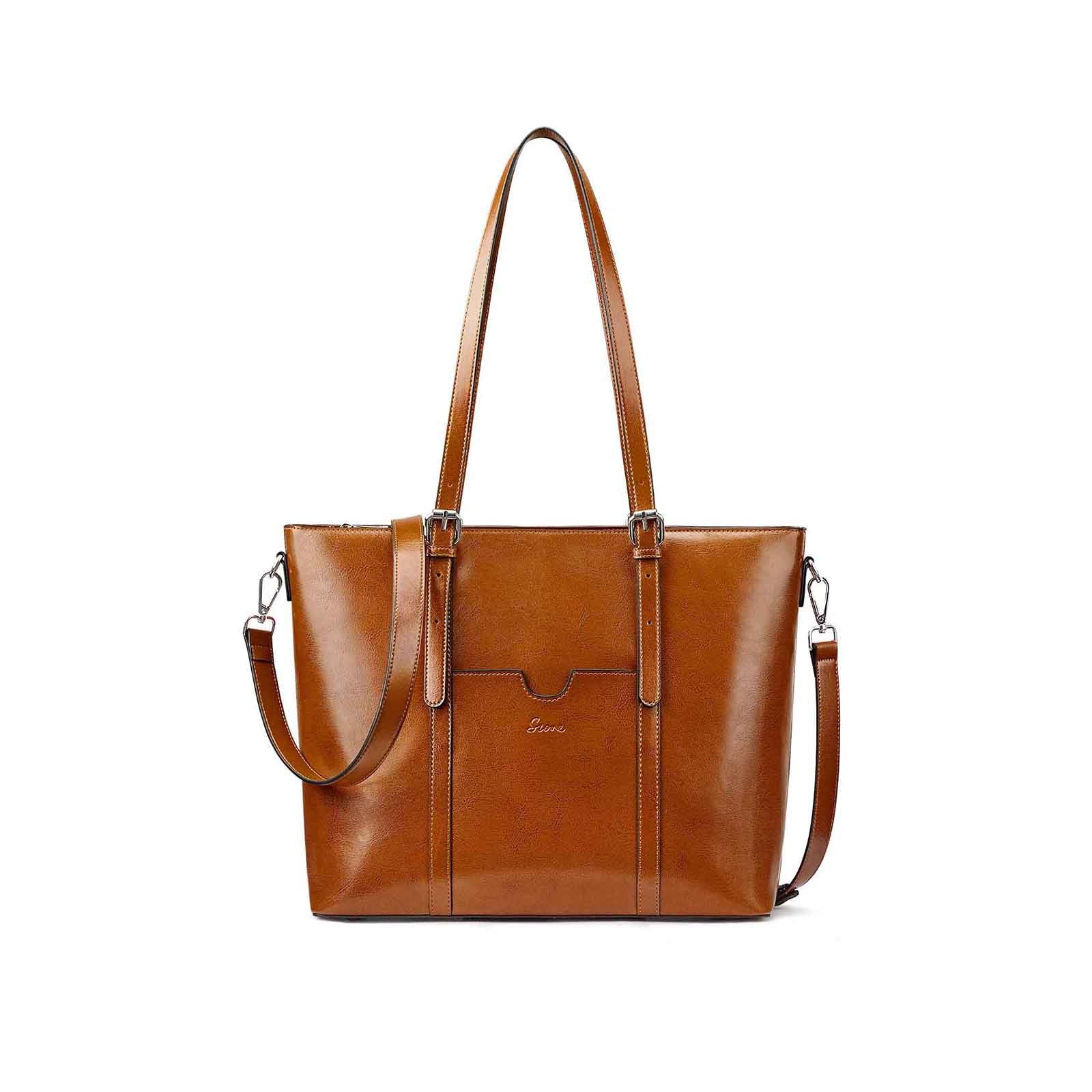 Women's genuine leather handbags with laptop compartment sale