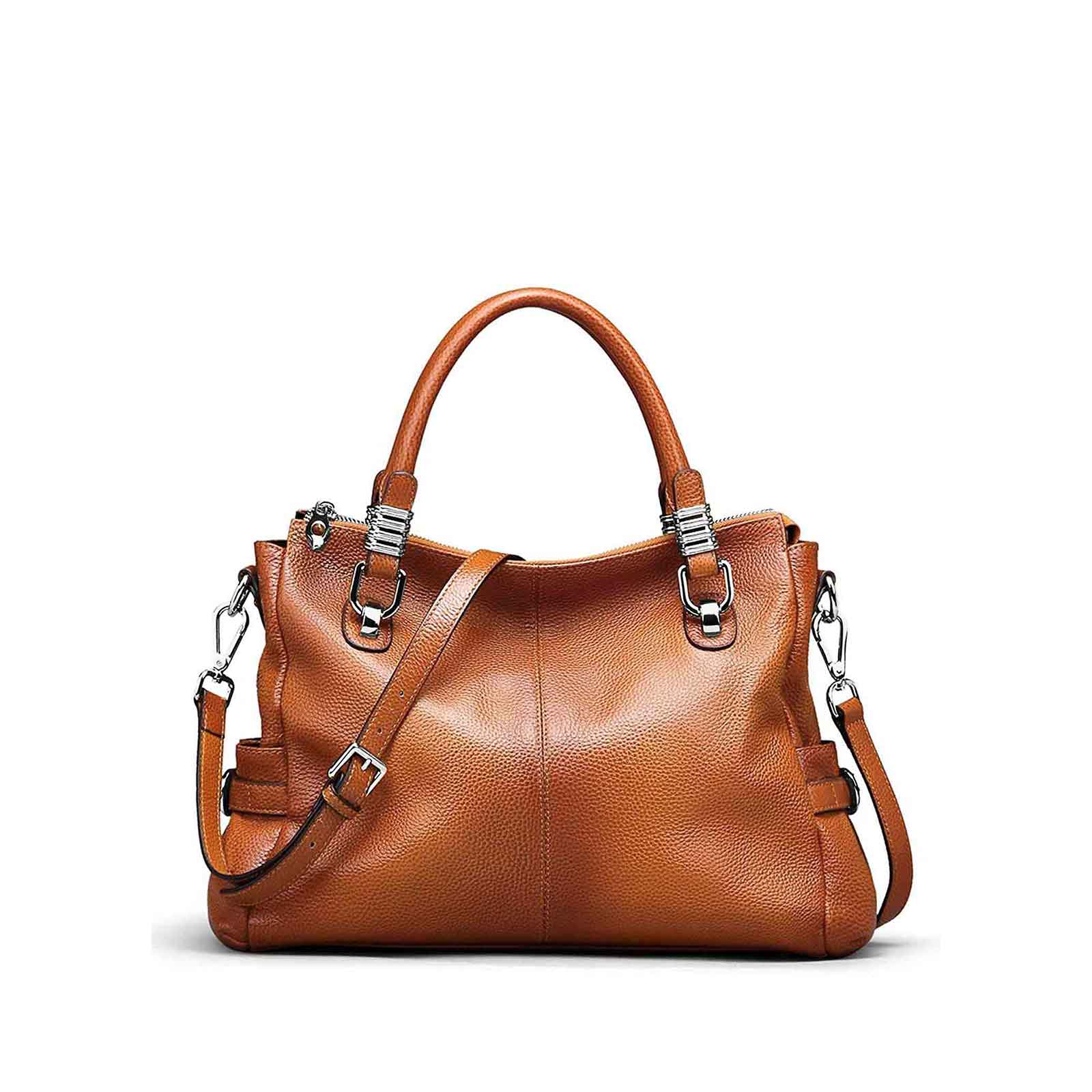 S-ZONE Vintage Genuine Leather Shoulder Bag Work Totes for Women Purse  Handbag with Back Zipper Pocket Large
