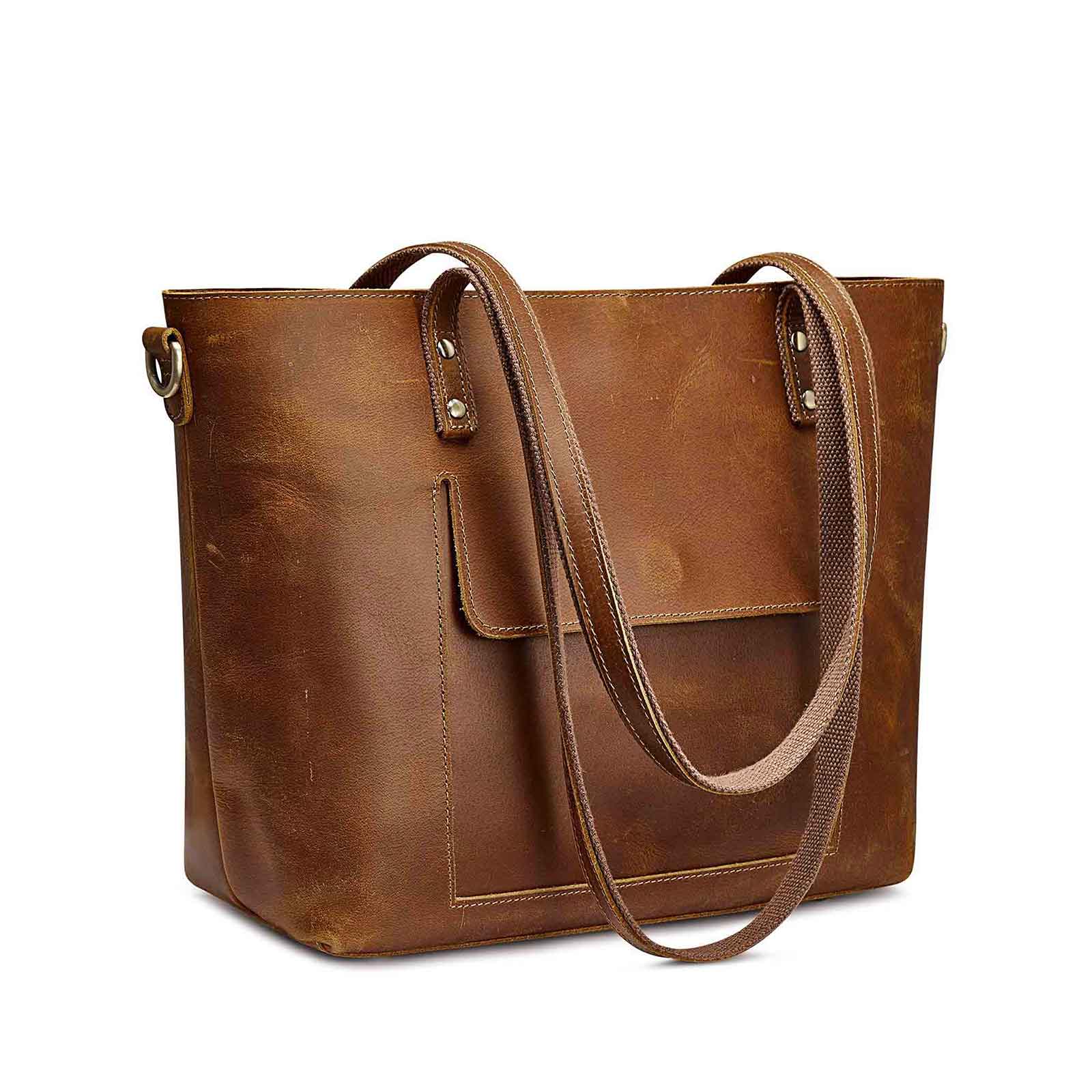 Large leather outlet tote with pockets