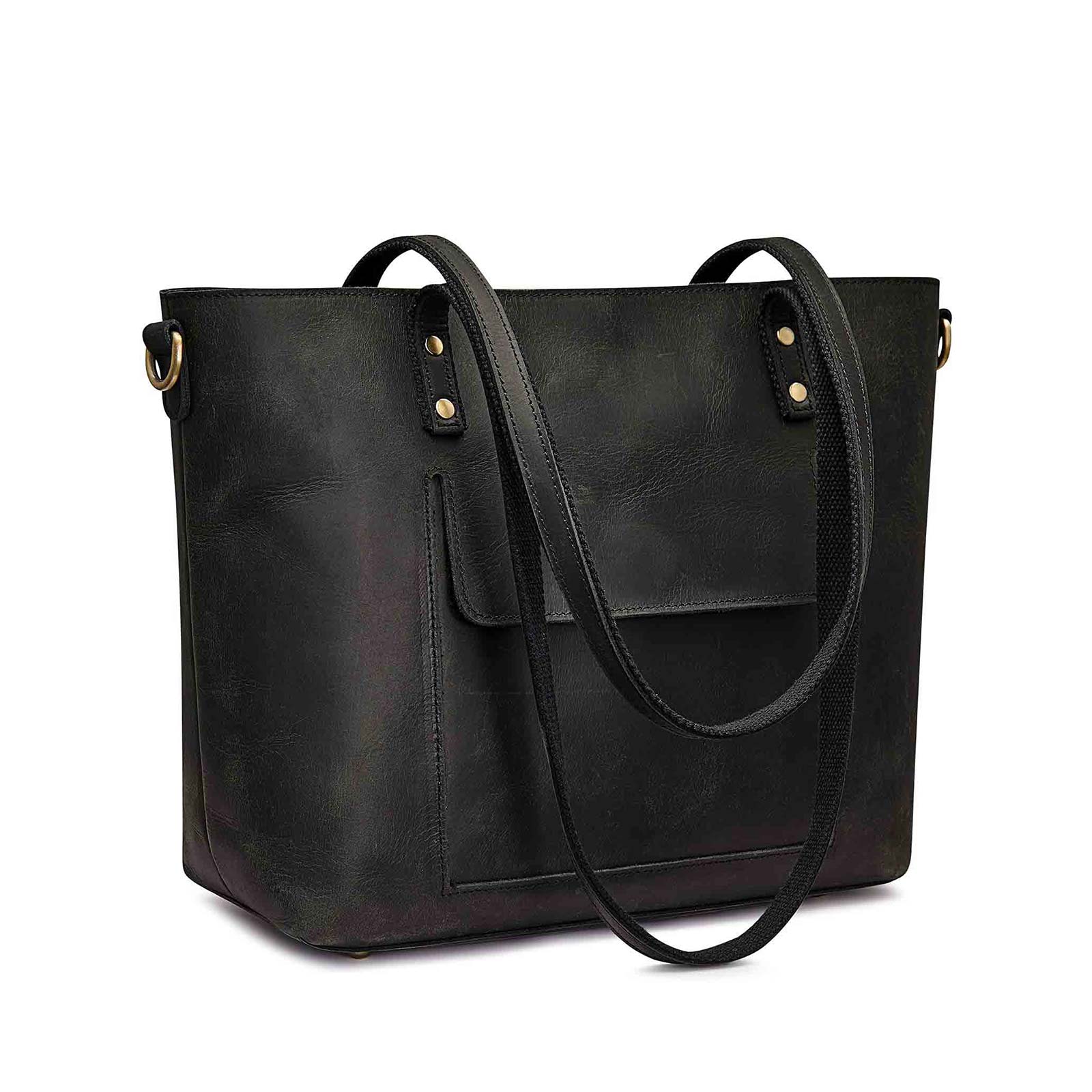 Large Leather Tote with Pockets