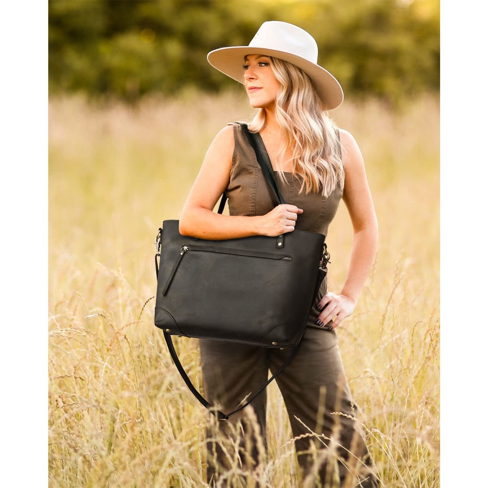 Leather Work Tote Bag for Women