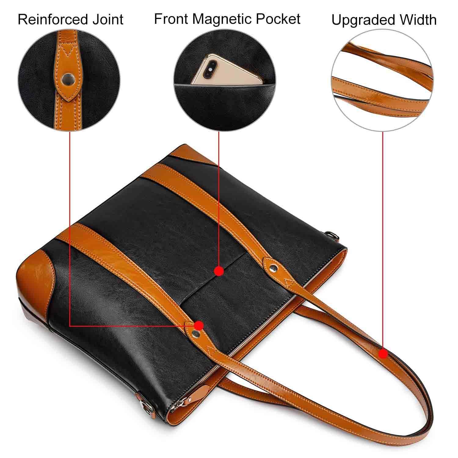Leather Laptop Tote Handbag for Women
