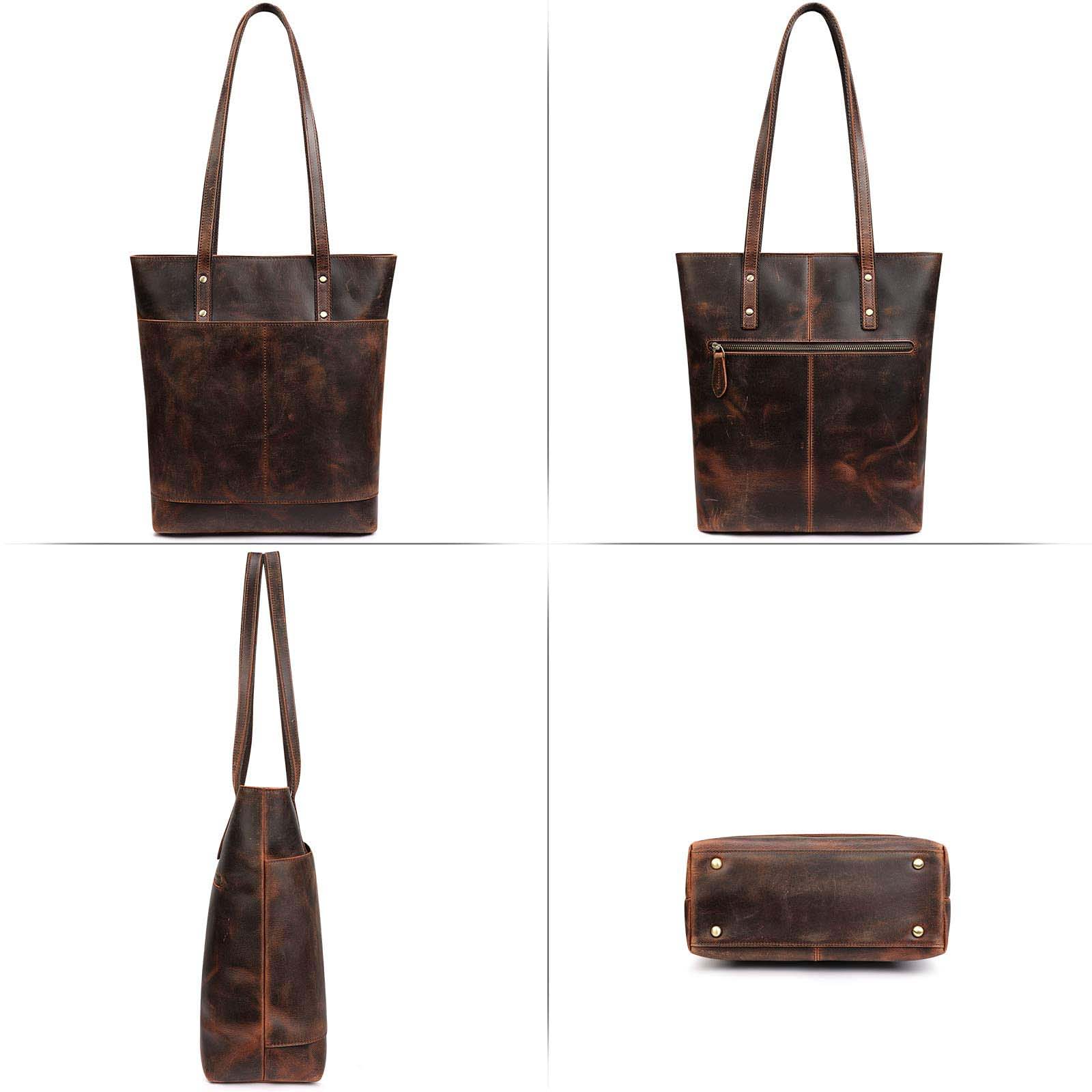 Medium Leather Tote With Big Front Pocket