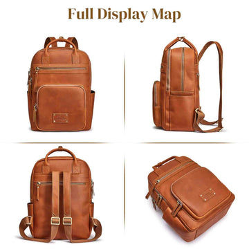 camel leather school backpack Genuine Leather Travel School Backpack